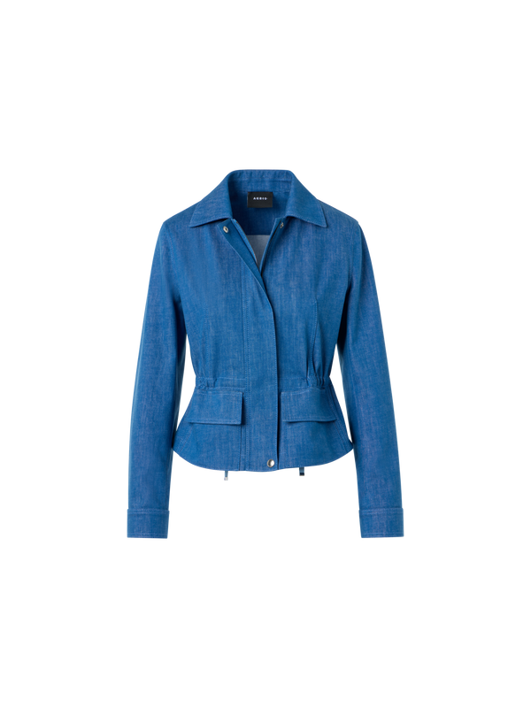 Designer Kurze Jacke aus Baumwoll-Stretch Denim - Blau