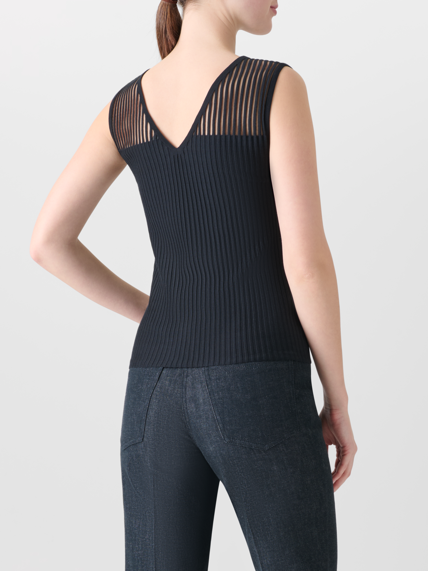 Designer Seiden-Baumwoll-Top mit transparenter Schulter - Schwarz