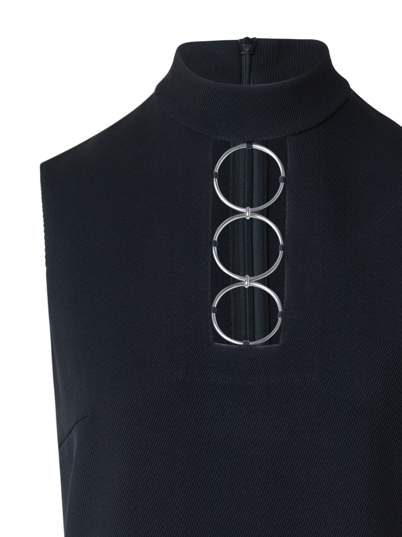 Designer Midi-Trikotin-Etuikleid mit Metallringen - Schwarz