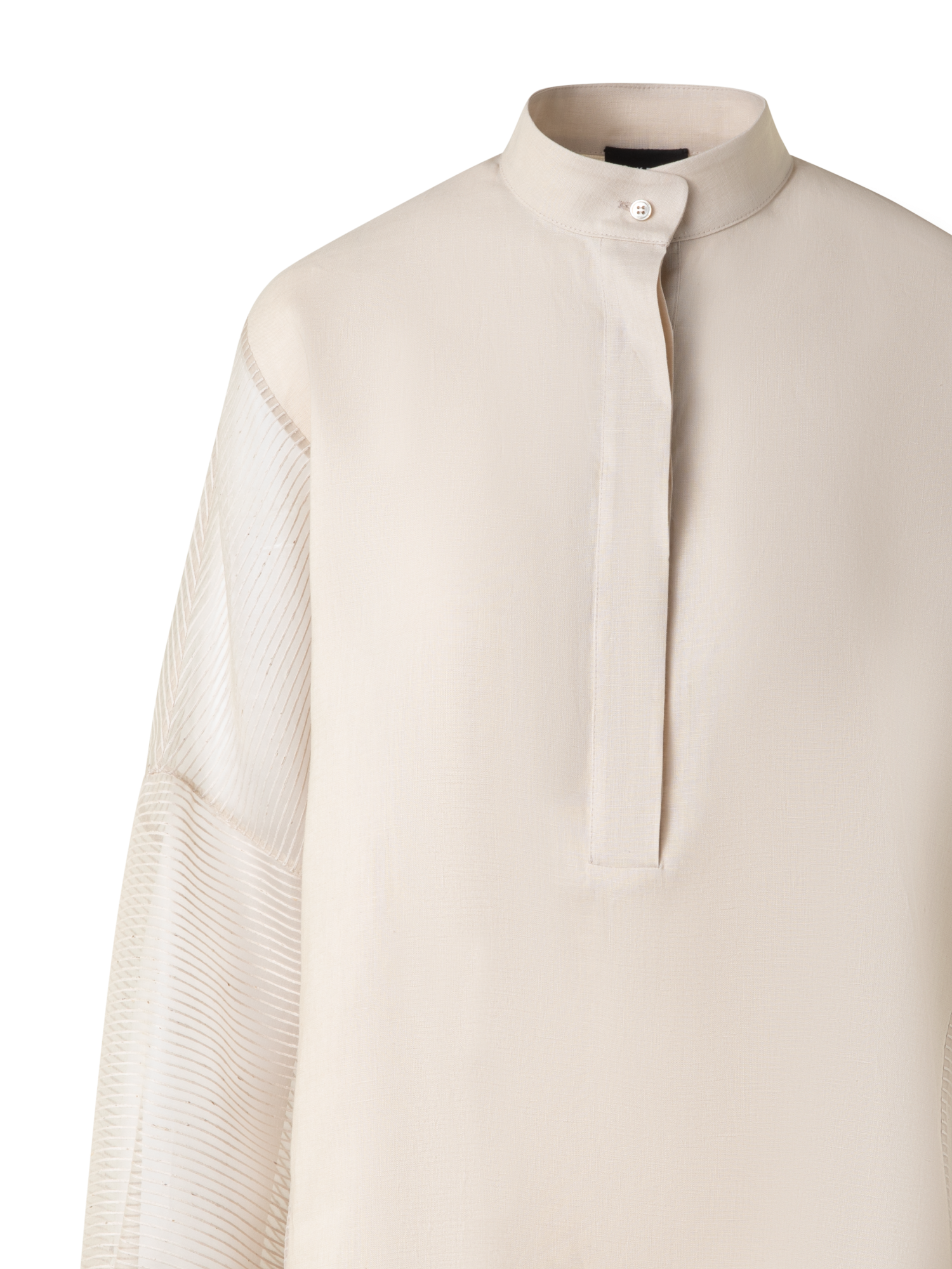 Designer Leinen Tunikabluse mit gestreiftem Organza - Grau - Beige