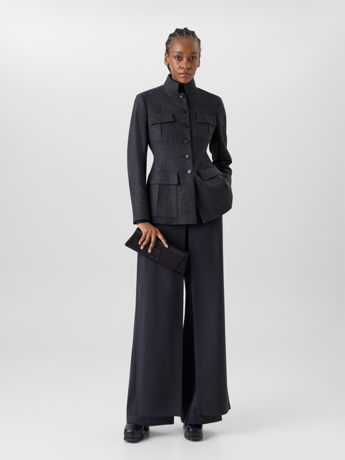 Designer Taillierte Kaschmirjacke mit Fischgrat - Grau 