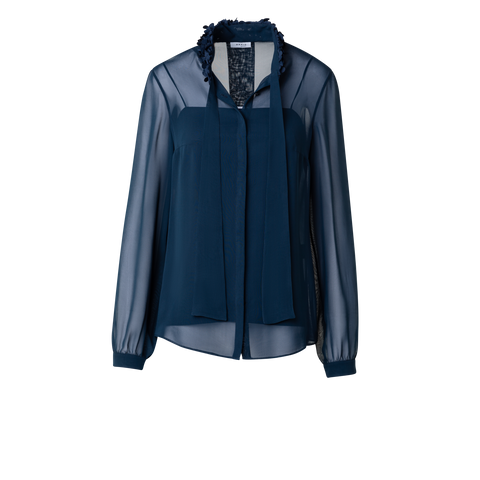 Sheer Blouse with Bow and 3D Laser Cut Flakes