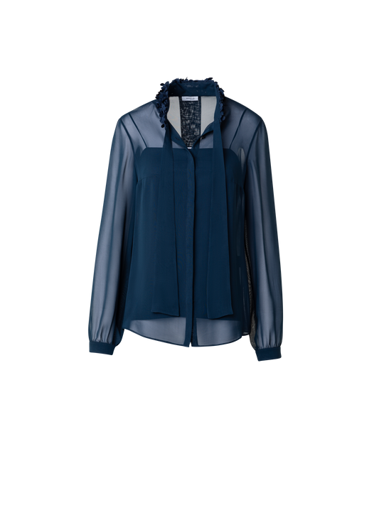 Designer Transparente Bluse mit 3D-Lasercut-Flocken - Dunkelblau - Blau
