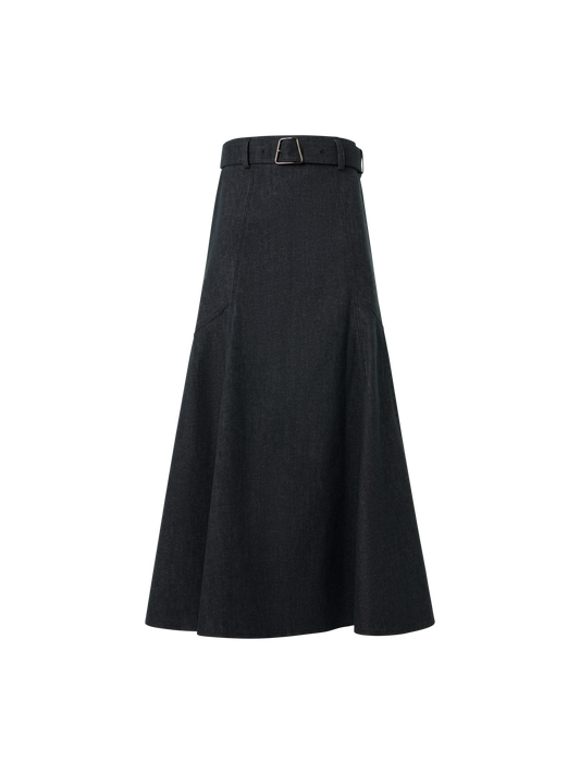 Designer Denim Midirock in A-Linie - Schwarz