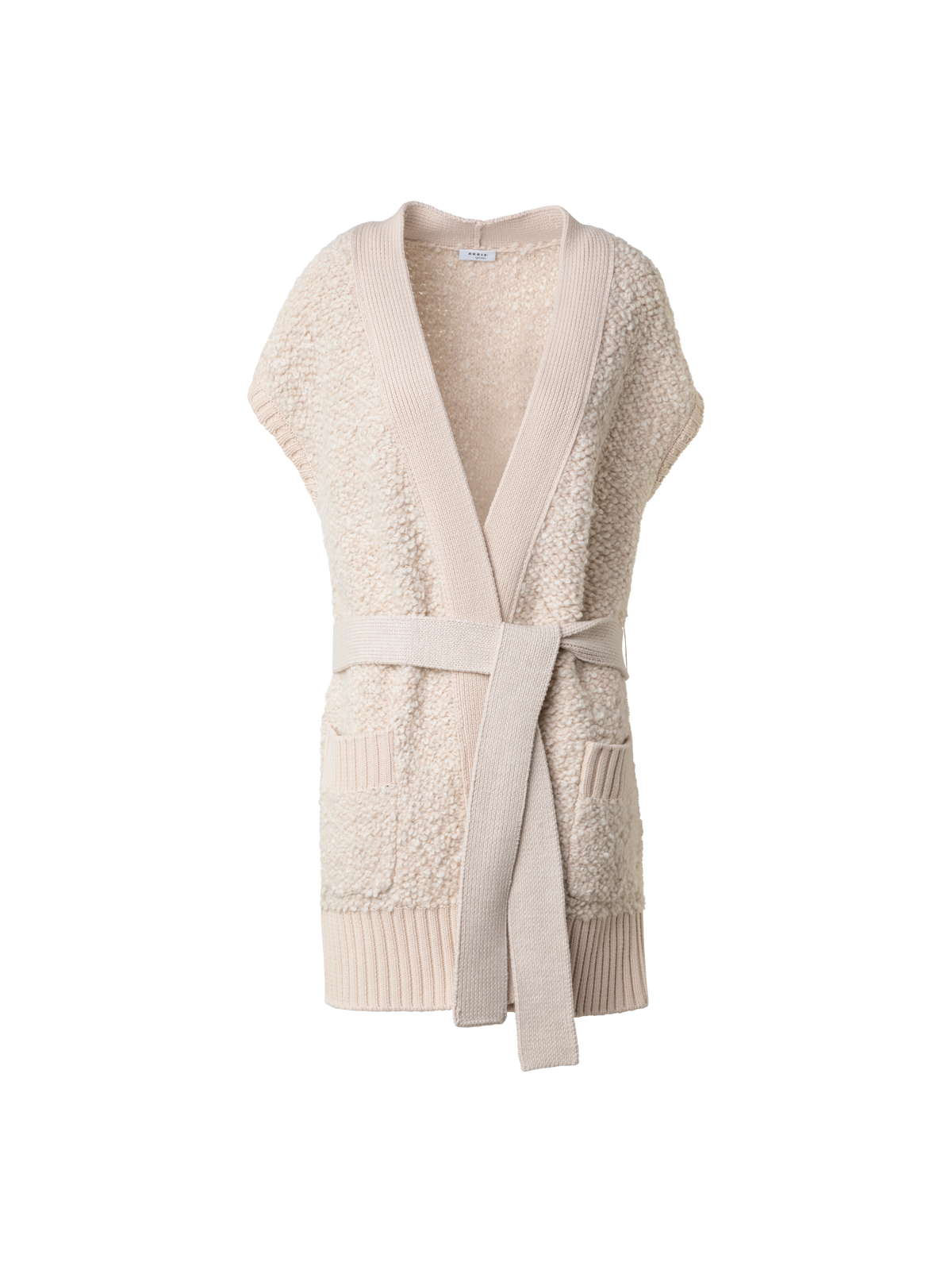 Designer Lange Strickjacke aus weichem Woll-Alpaka-Bouclé - Ecru - Weiss