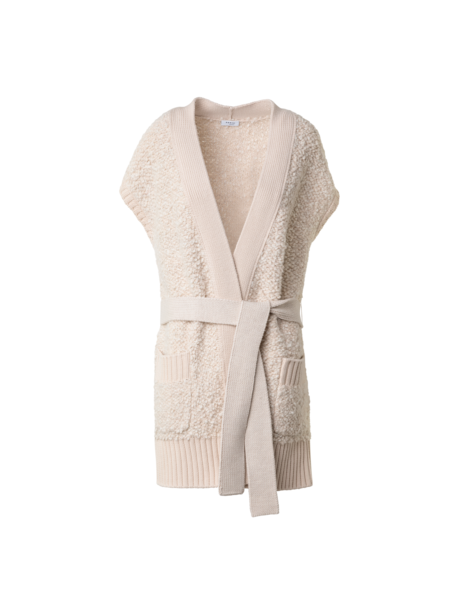 Designer Lange Strickjacke aus weichem Woll-Alpaka-Bouclé - Ecru - Weiss