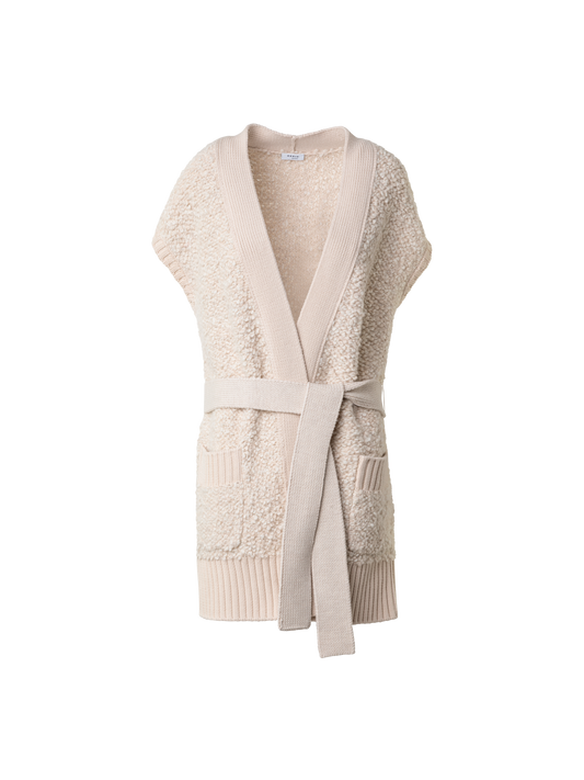 Designer Lange Strickjacke aus weichem Woll-Alpaka-Bouclé - Ecru - Weiss