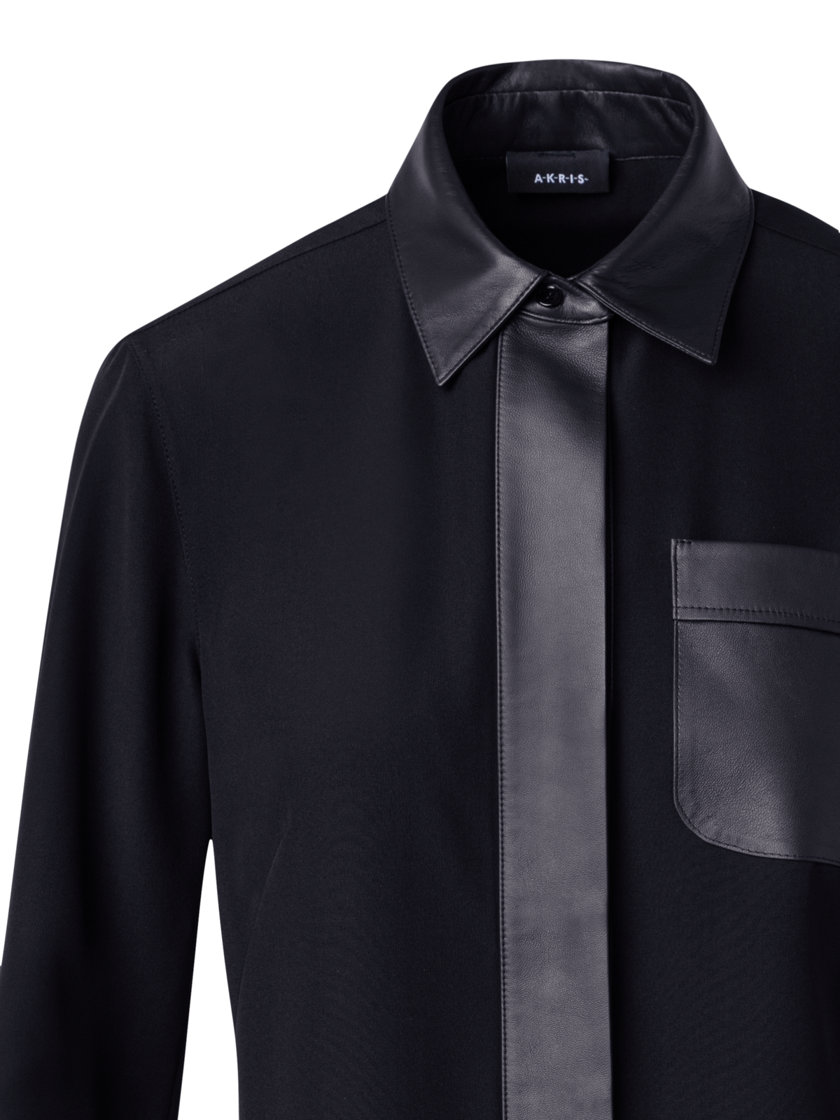 Designer Seidenbluse mit Ledereinsätzen - Schwarz