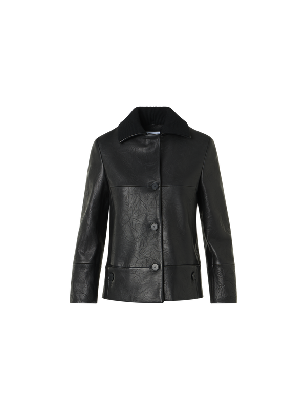 Designer Jacke aus gekräuseltem Lammnappa - Schwarz