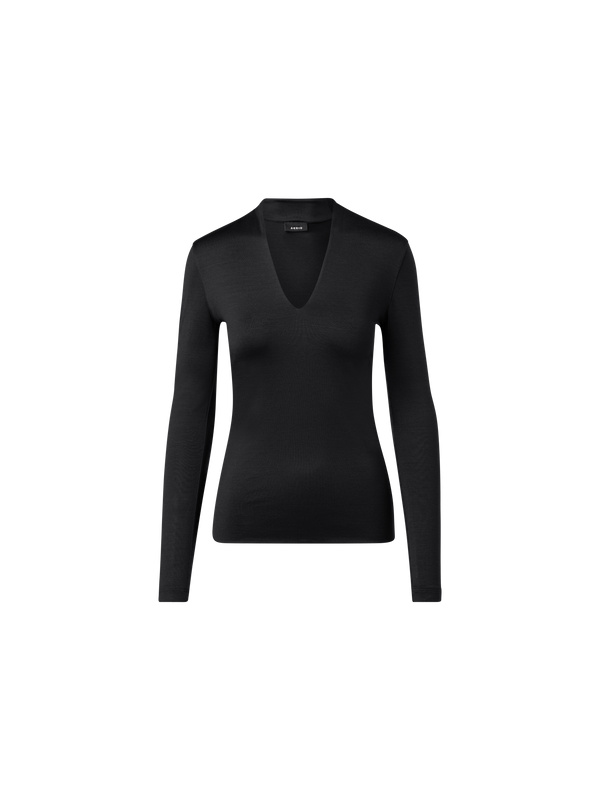 Designer Shirt aus Seide und Jersey mit V-Ausschnitt - Schwarz