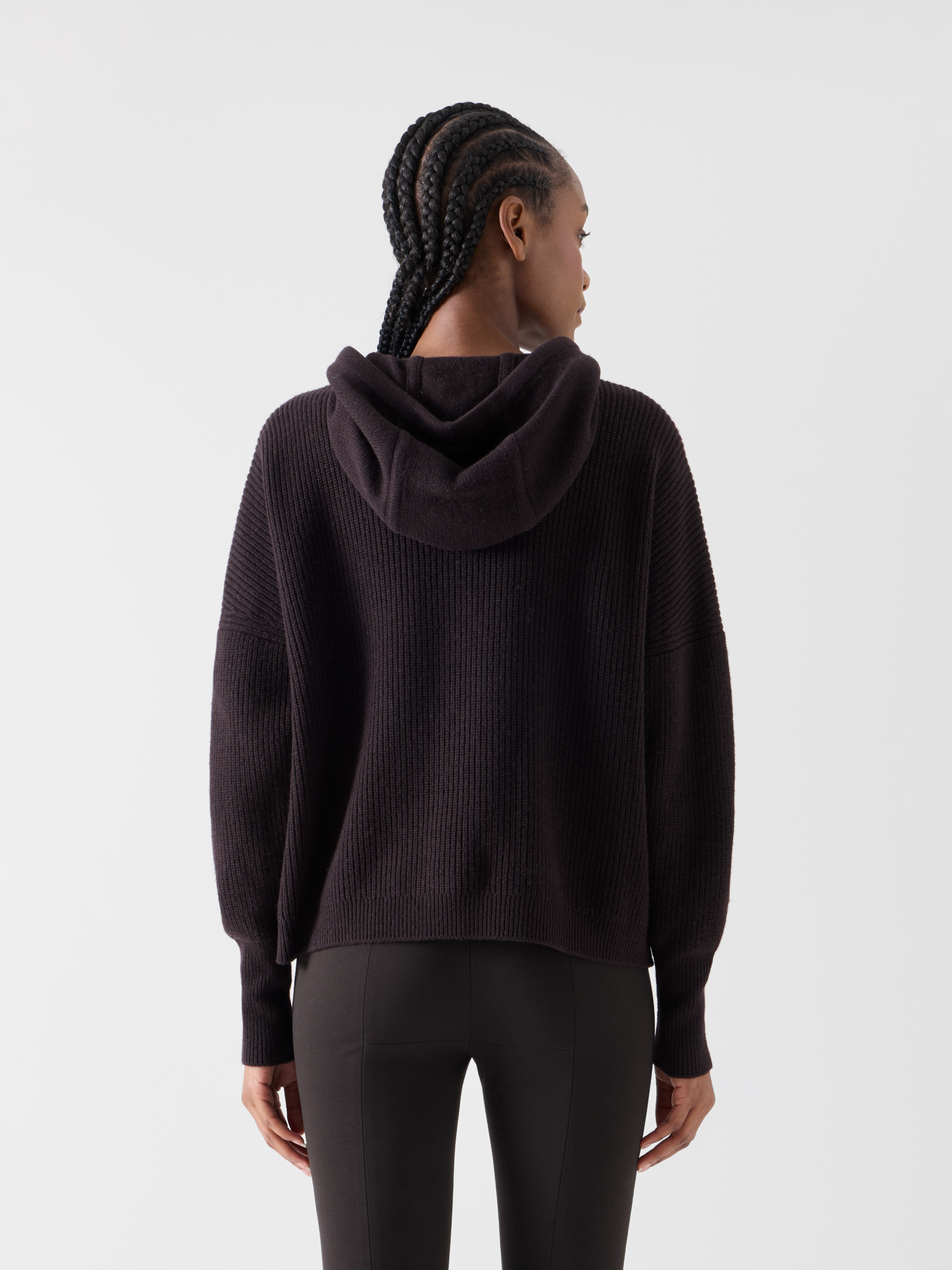 Designer Wolle-Kaschmir Hoodie mit Fronttasche - Braun 