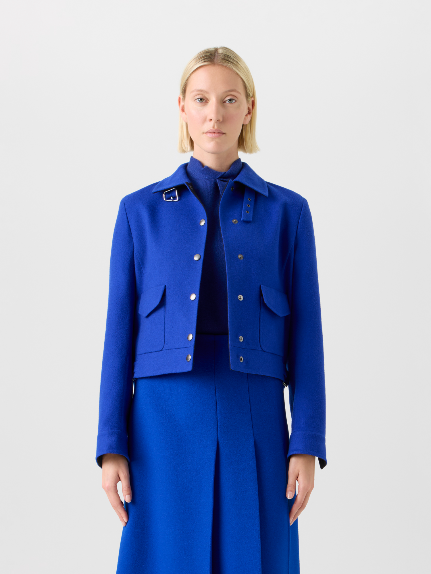 Designer Kurzer Wollflanell Doubleface Blouson - Blau 