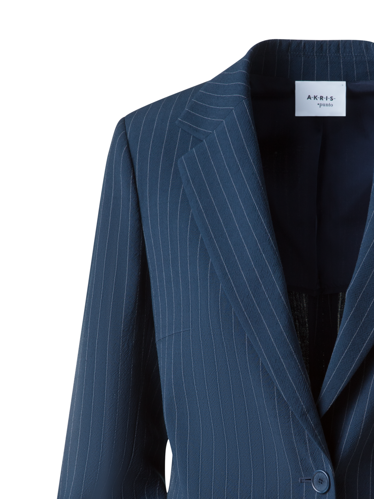 Designer Boyfriend-Blazer aus gestreifter Cool Wool - Dunkelblau - Blau