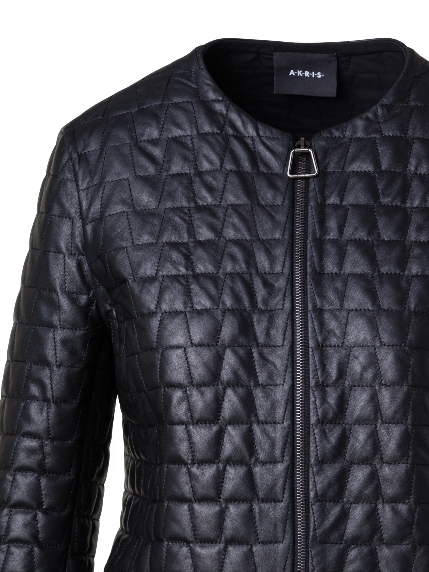 Designer Kurze Lederjacke mit gesteppten Trapezen - Schwarz