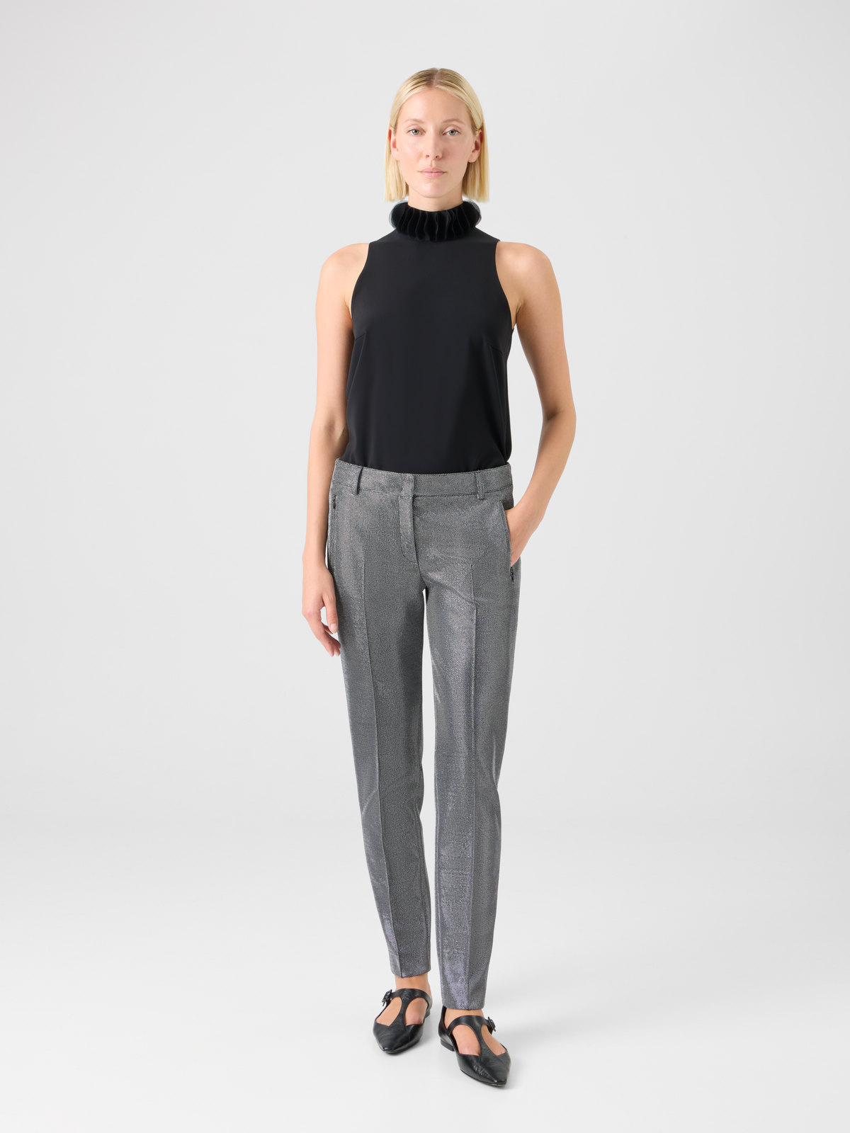 Designer Hose aus Metallic-Birdseye-Jersey - Grau #editorial
