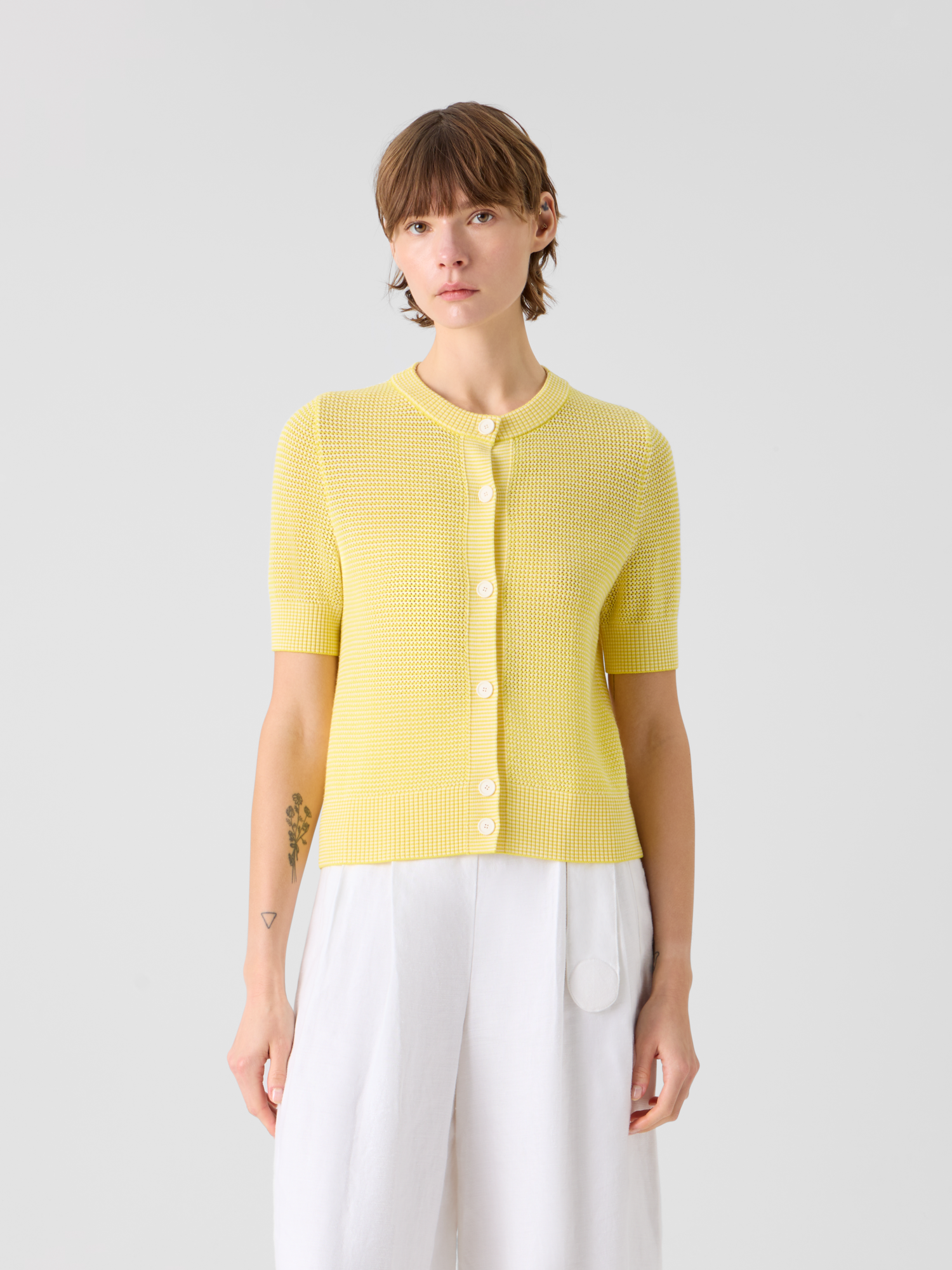 Designer Cropped Bolero-Cardigan aus Merinowolle - Gelb