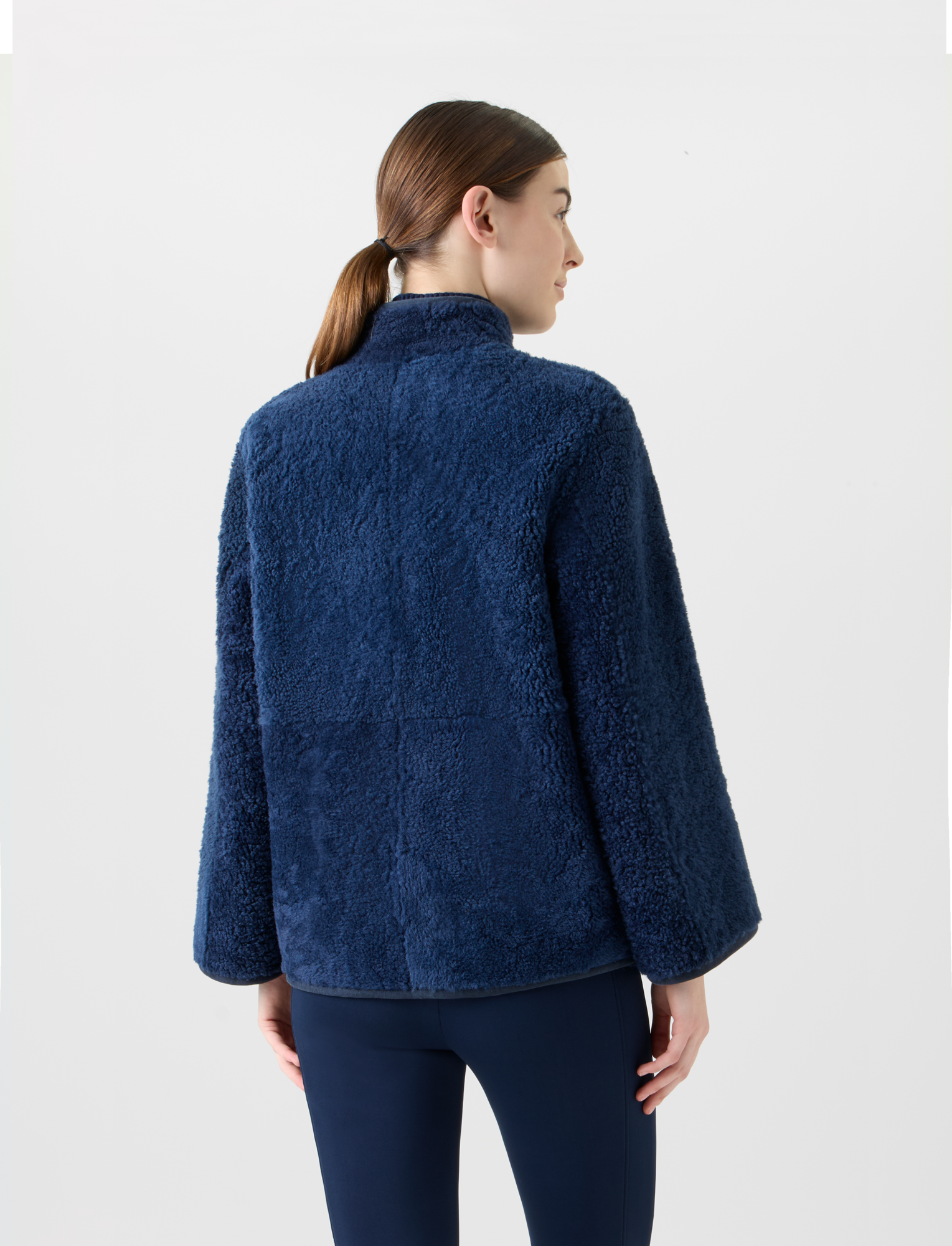 Designer Wende Lammfell Stehkragen Jacke - Dunkelblau - Blau 