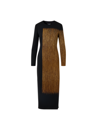Designer Etuikleid in Midilänge mit Oro Lienzo Print - Beige - Schwarz - Bunt