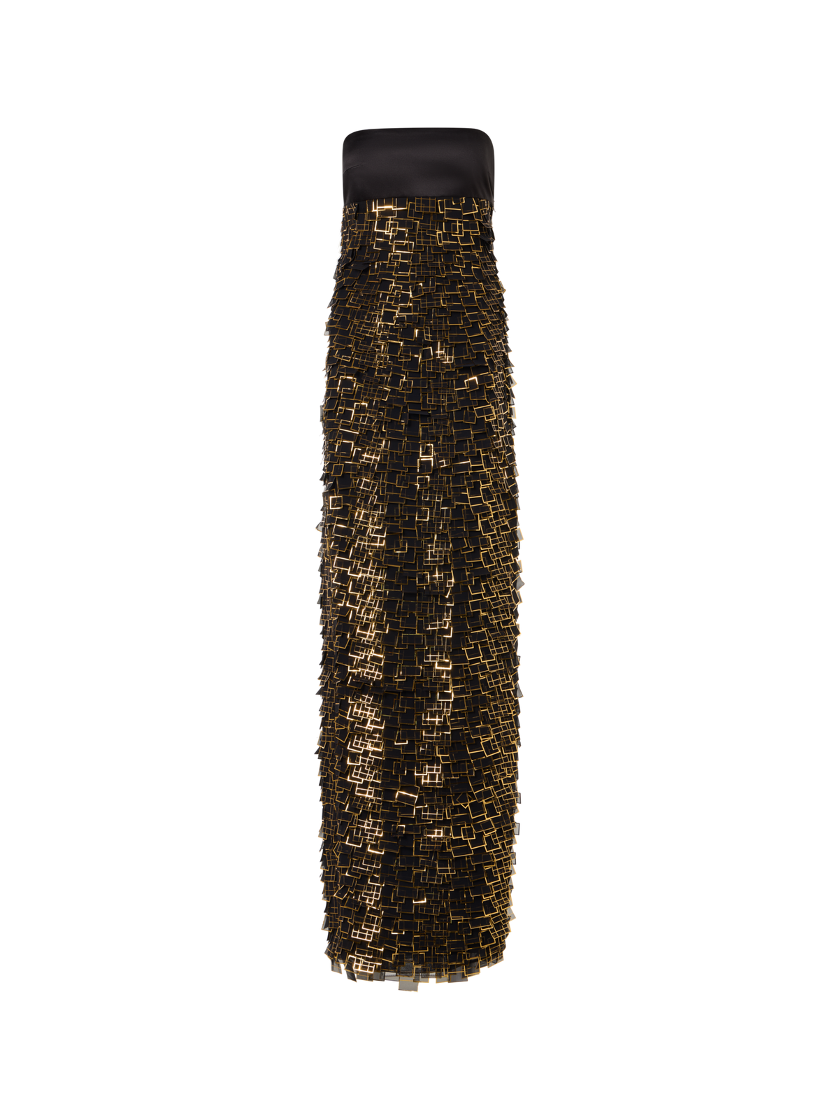 Designer Bustier-Robe in Golden Frame Organza Tiles - Gold - Schwarz