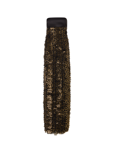 Designer Bustier-Robe in Golden Frame Organza Tiles - Gold - Schwarz