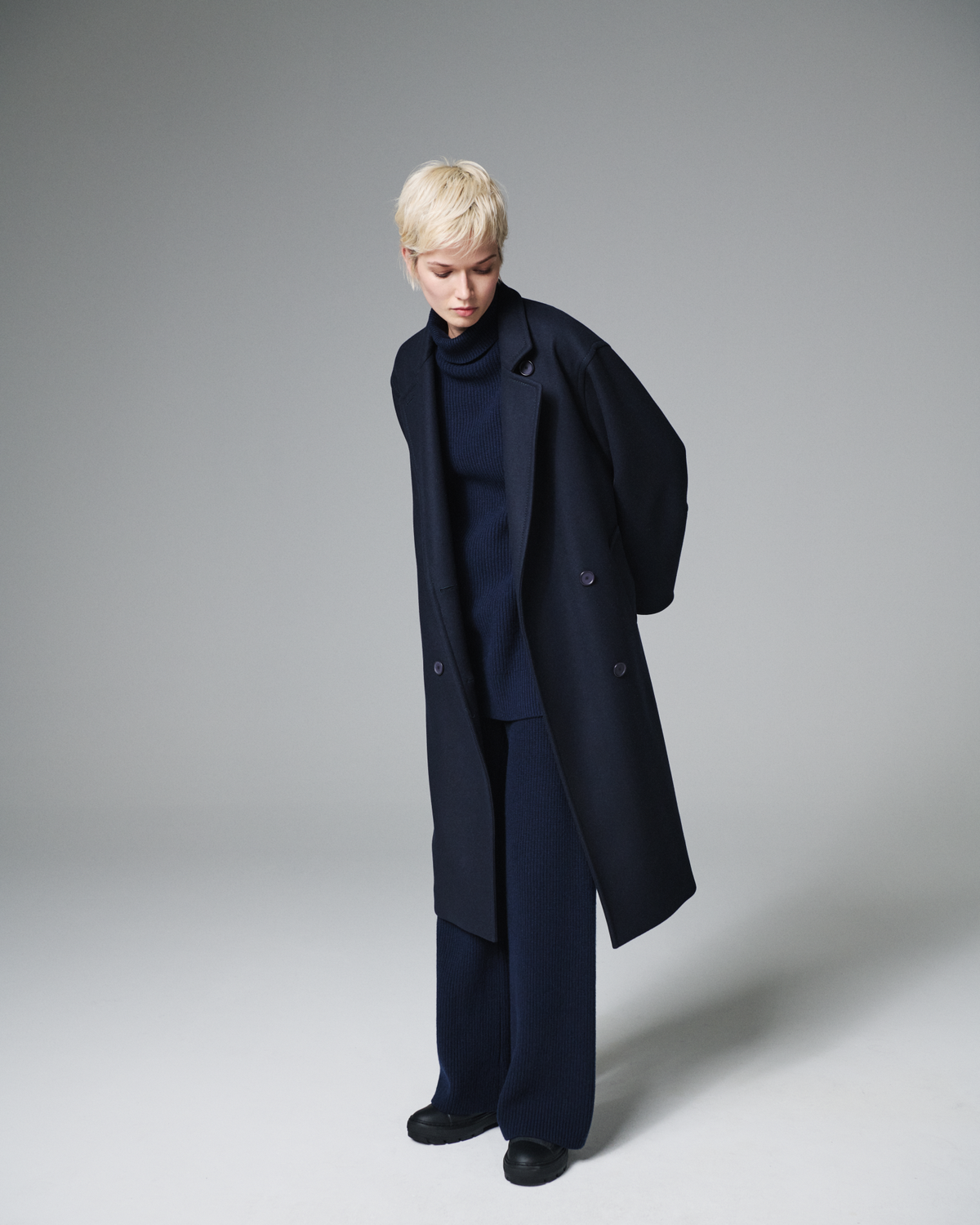 Designer Zweireihiger Langer Wollmantel - Dunkelblau - Blau #editorial