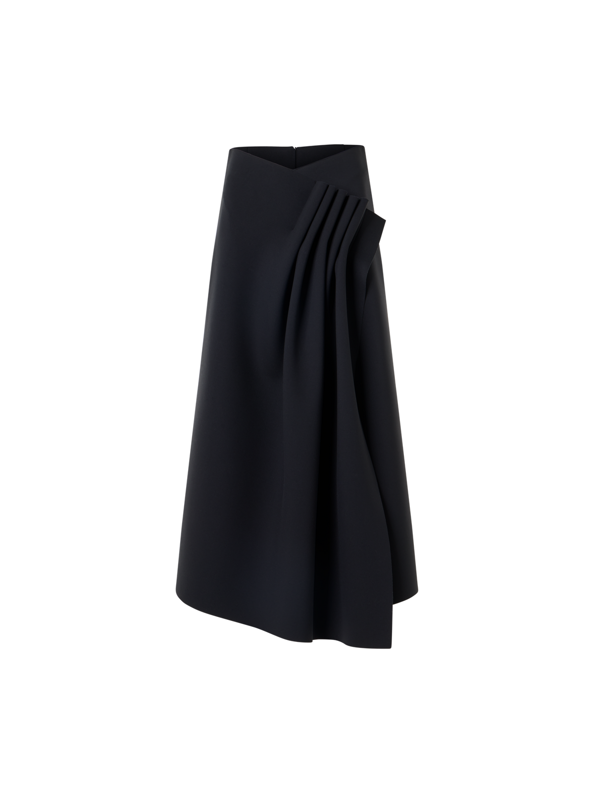 Designer Midirock aus Neopren mit Drapierung vorne - Schwarz