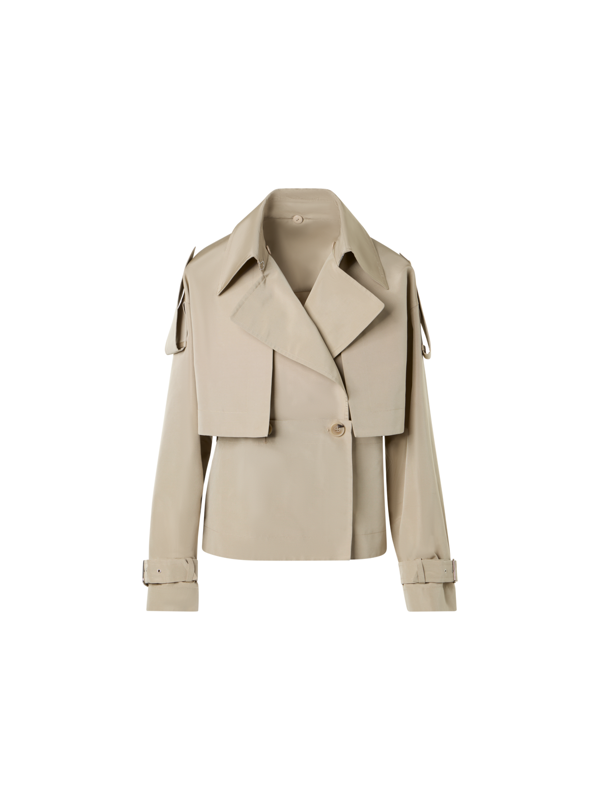 Designer Kurzer Seiden-Trenchcoat mit abnehmbarem Bolero - Beige