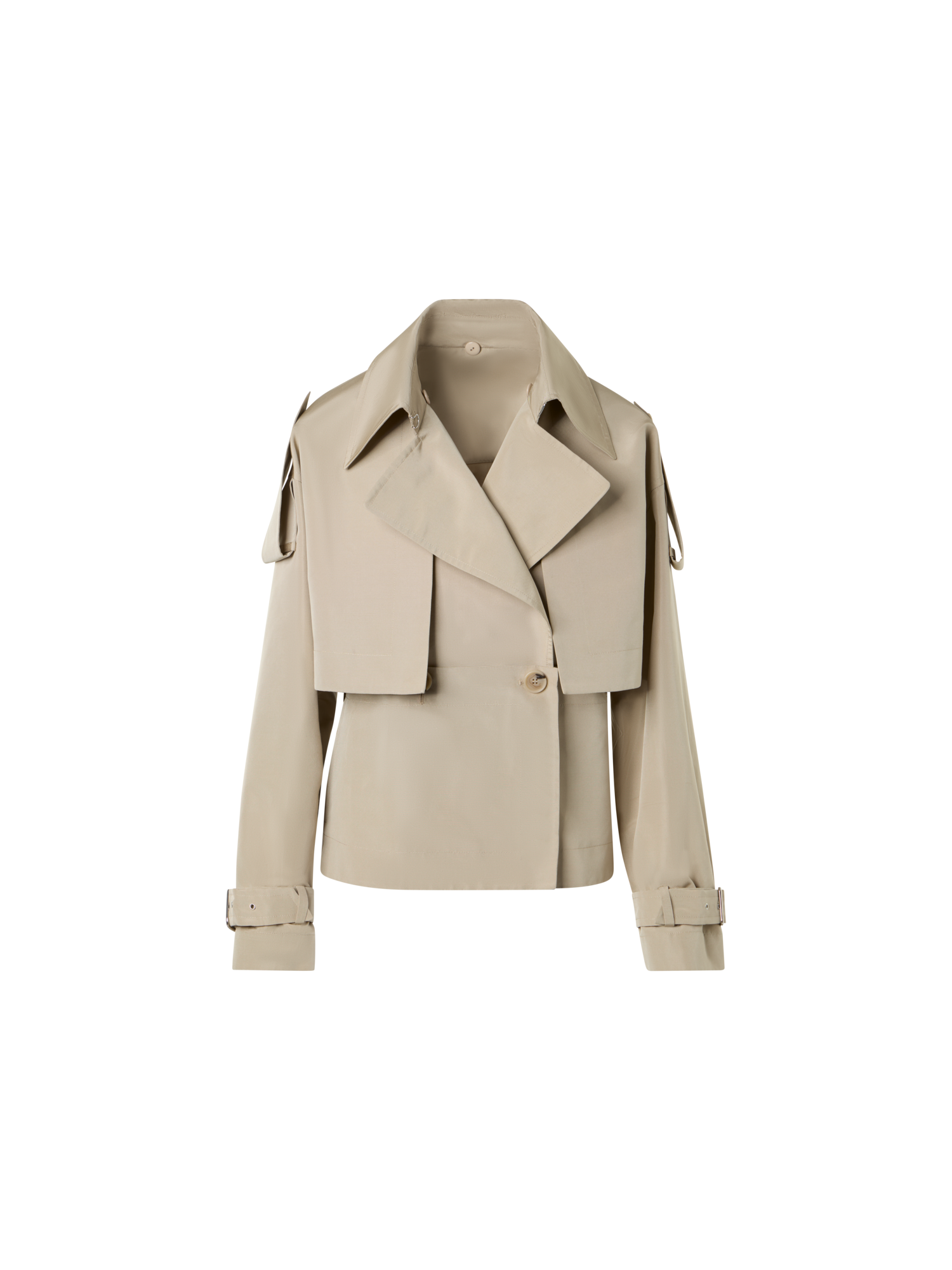 Designer Kurzer Seiden-Trenchcoat mit abnehmbarem Bolero - Beige