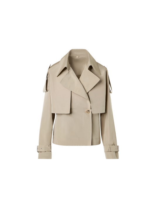 Designer Kurzer Seiden-Trenchcoat mit abnehmbarem Bolero - Beige