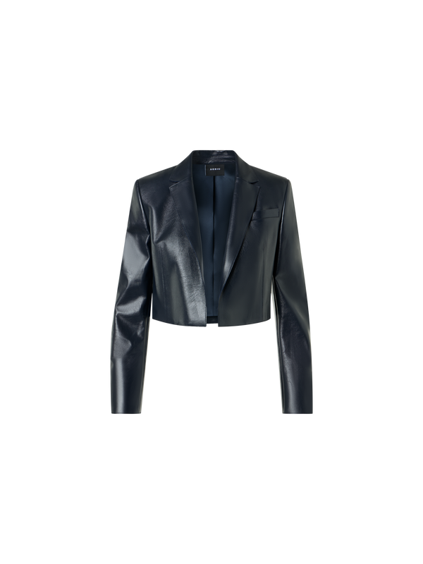 Designer Kurzjacke aus lackiertem Nappaleder - Schwarz