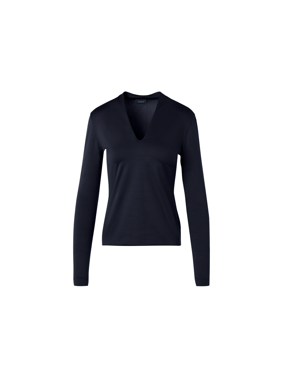 Designer Bluse aus Baumwoll-Stretch-Jersey mit V-Ausschnitt - Dunkelblau