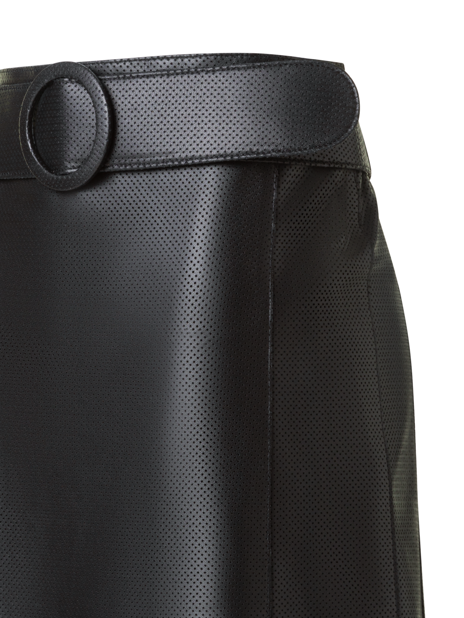 Designer Leder Minirock mit Gürtel und teifer Taille - Schwarz