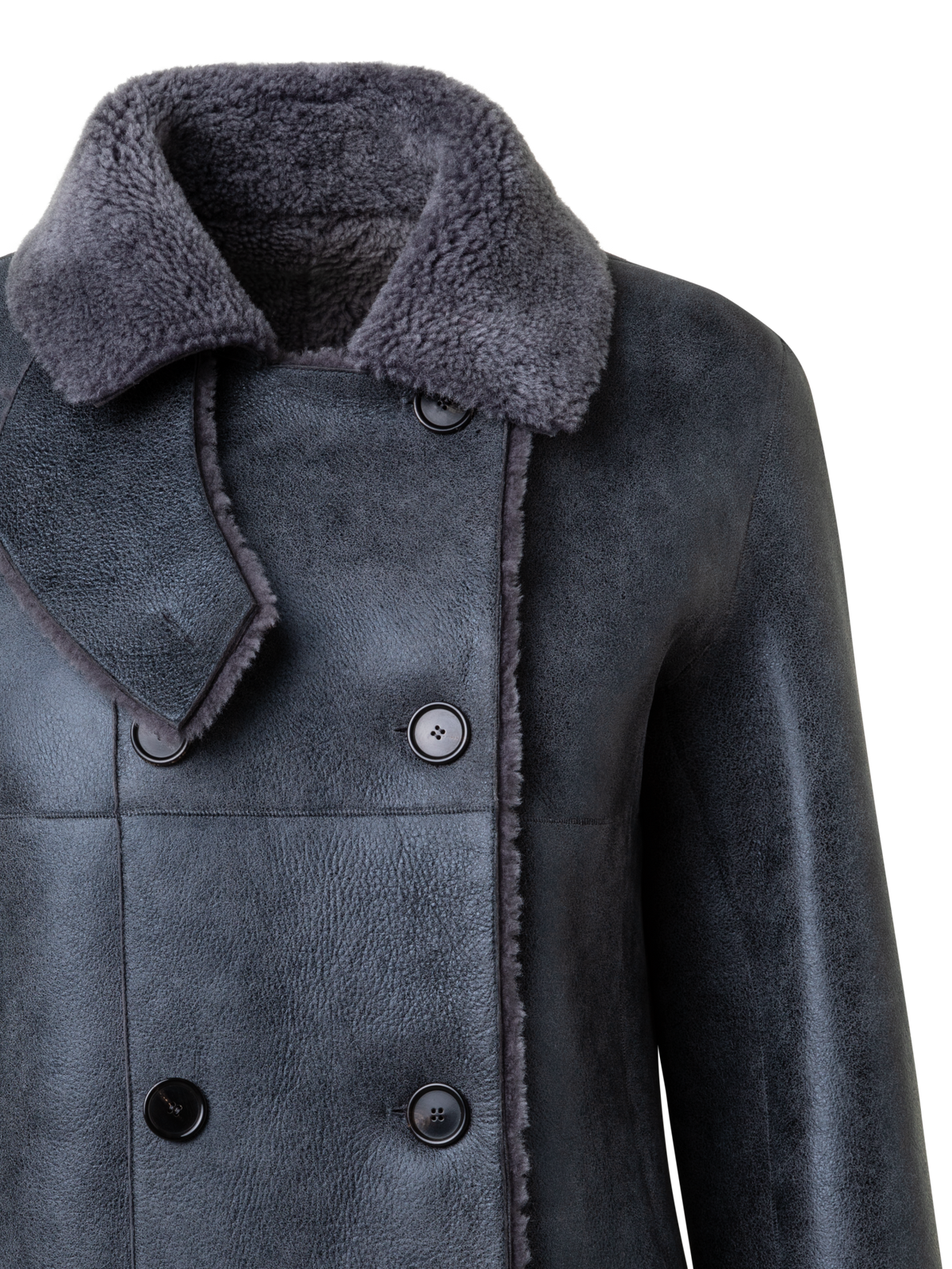 Designer Langer Zweireihiger Mantel aus Shearling - Grau