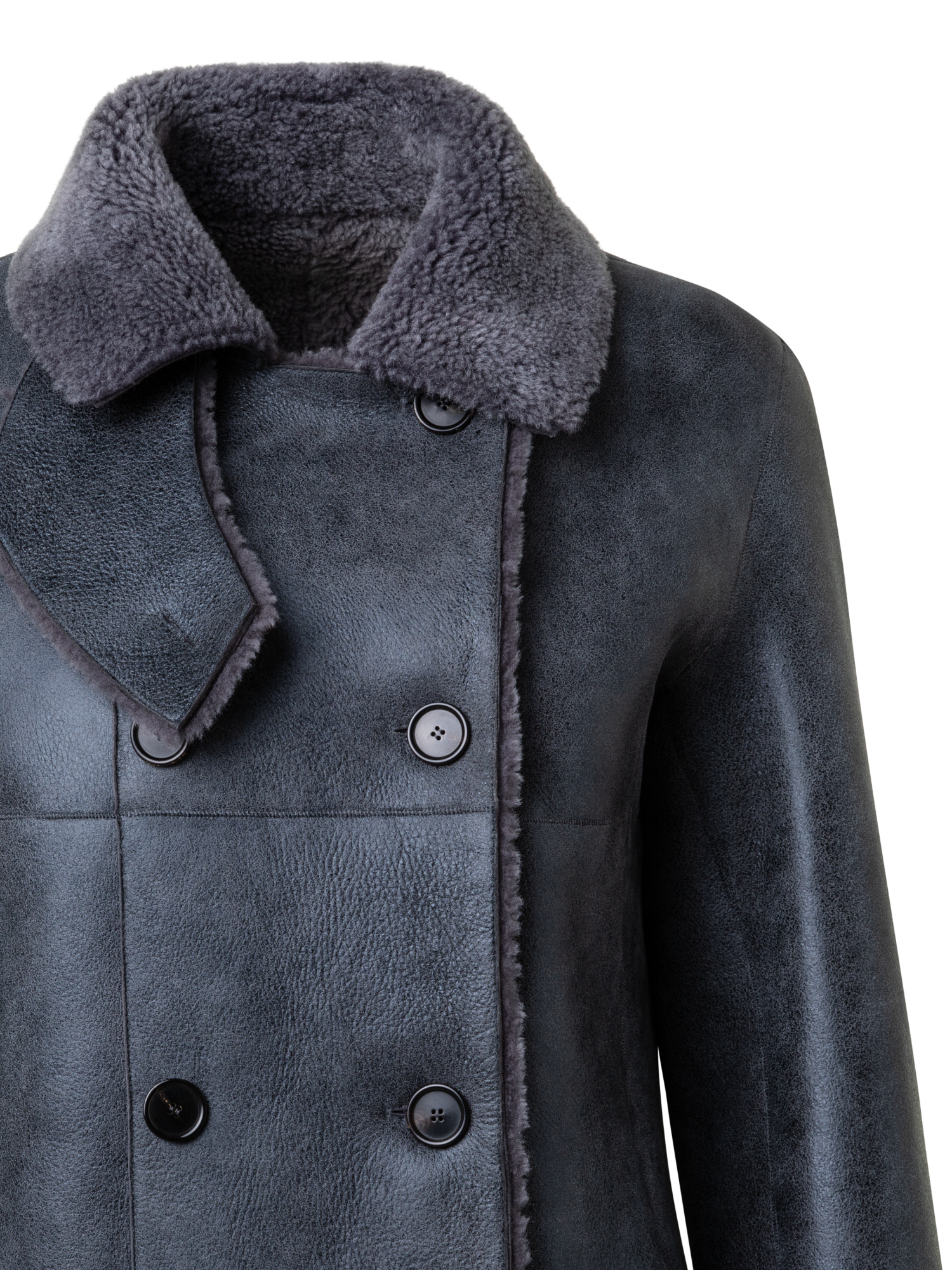 Designer Langer Zweireihiger Mantel aus Shearling - Grau