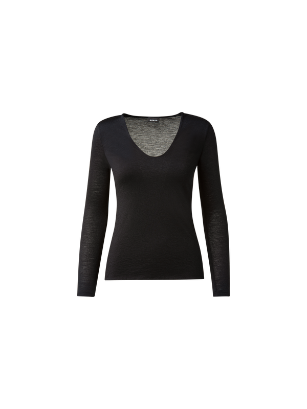 Designer Shirt aus Kaschmir und Seide mit V-Ausschnitt - Schwarz