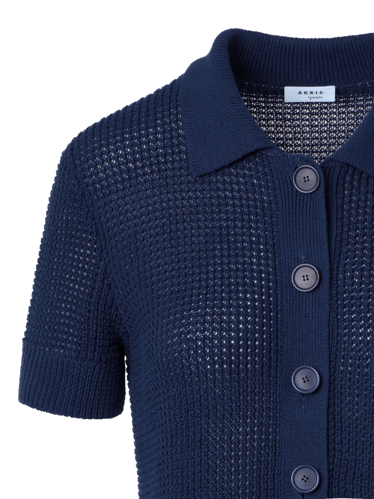 Designer Kurzärmliger Strick-Cardigan aus Leinen-Baumwolle - Dunkelblau - Blau