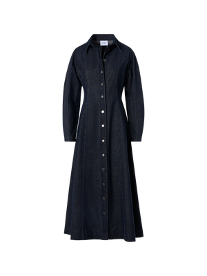 Designer Fit-and-Flare Midikleid aus Changeant-Mikrocord - Dunkelblau