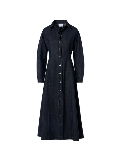 Designer Fit-and-Flare Midikleid aus Changeant-Mikrocord - Dunkelblau