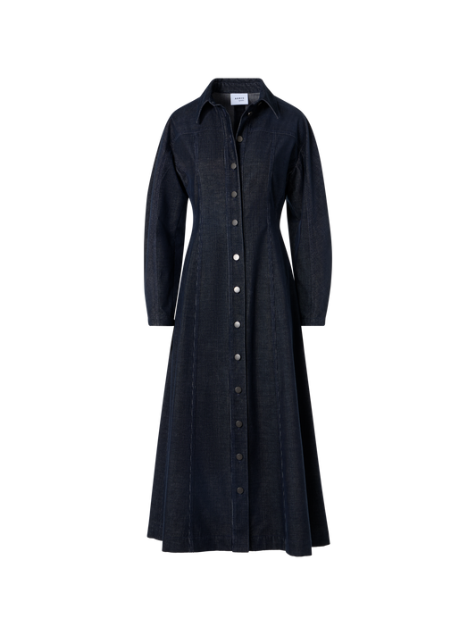 Designer Fit-and-Flare Midikleid aus Changeant-Mikrocord - Dunkelblau