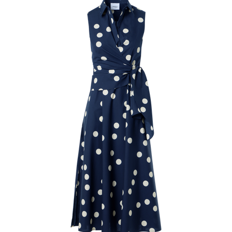 Midi-Wickelkleid aus Baumwoll-Popeline mit Polka-Dots