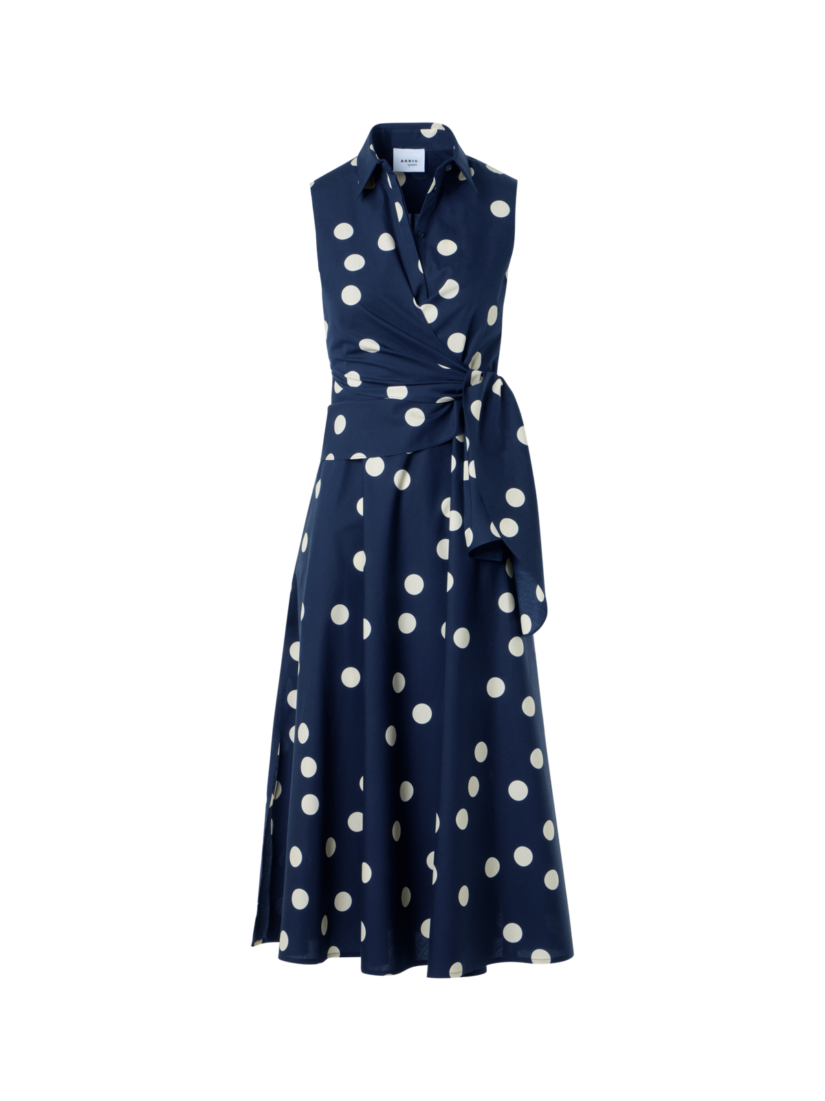 Designer Midi-Wickelkleid aus Baumwoll-Popeline mit Polka-Dots - Dunkelblau