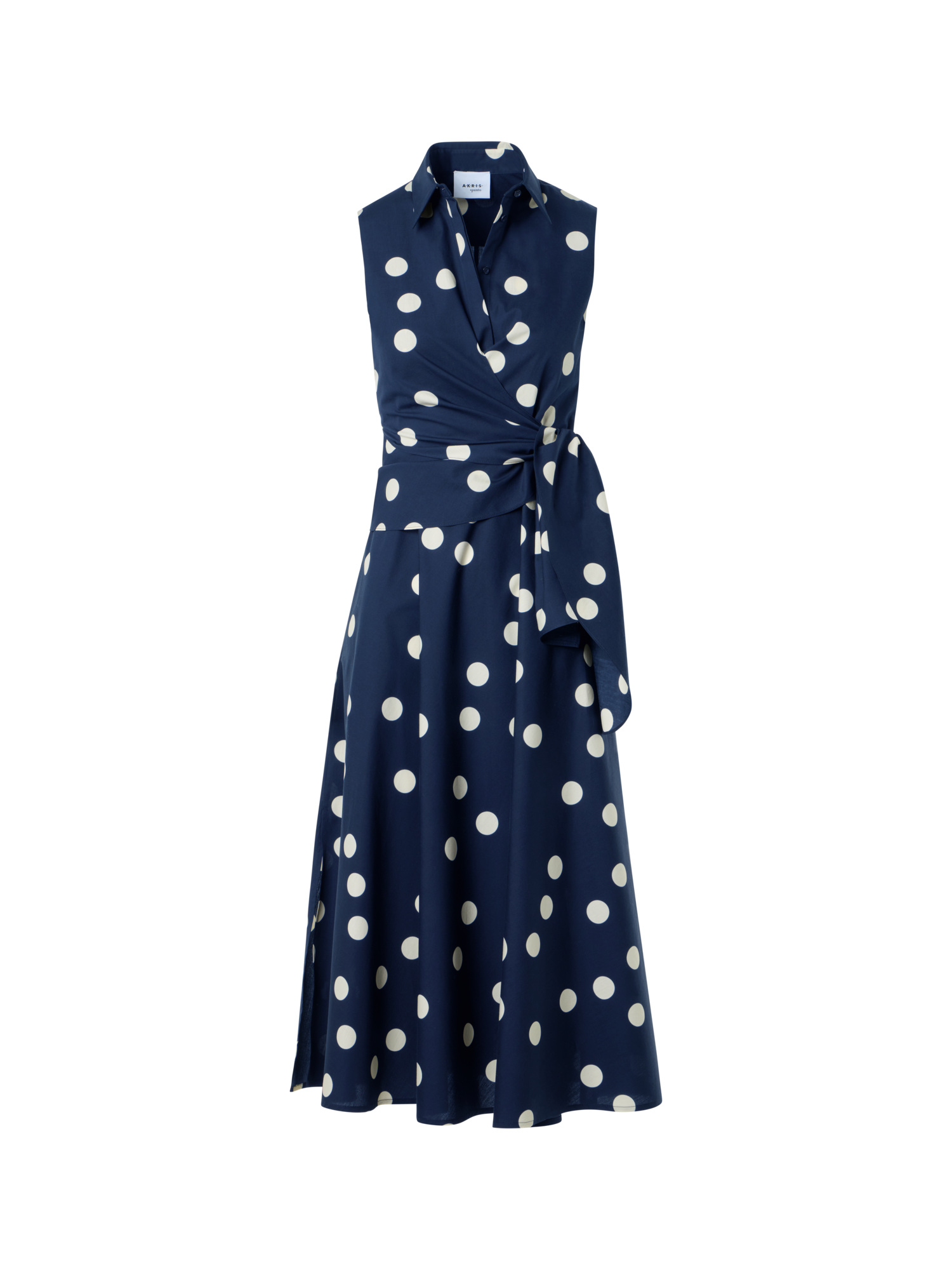Designer Midi-Wickelkleid aus Baumwoll-Popeline mit Polka-Dots - Dunkelblau