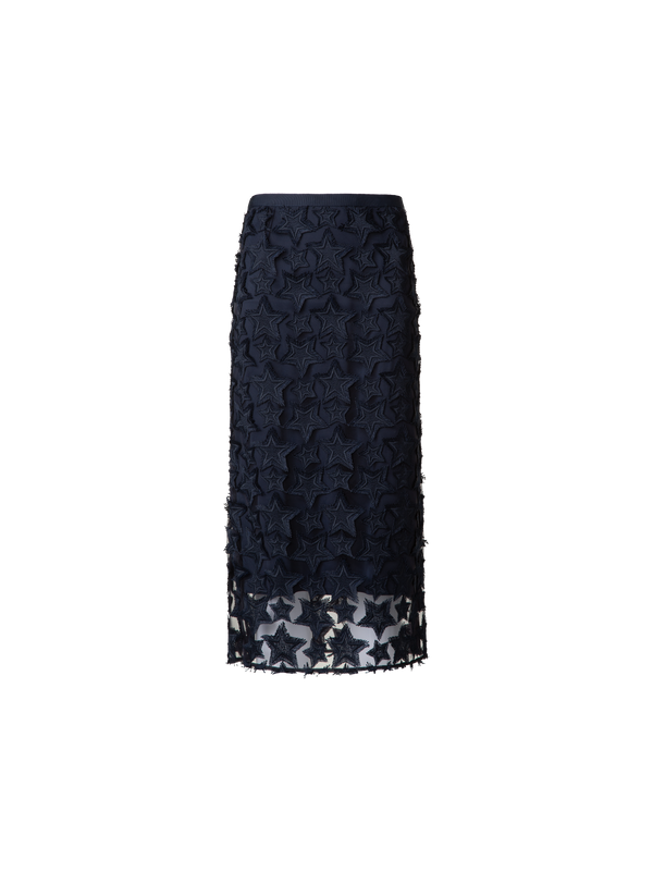 Designer Midirock mit 3D-Stern-Stickerei - Dunkelblau - Blau