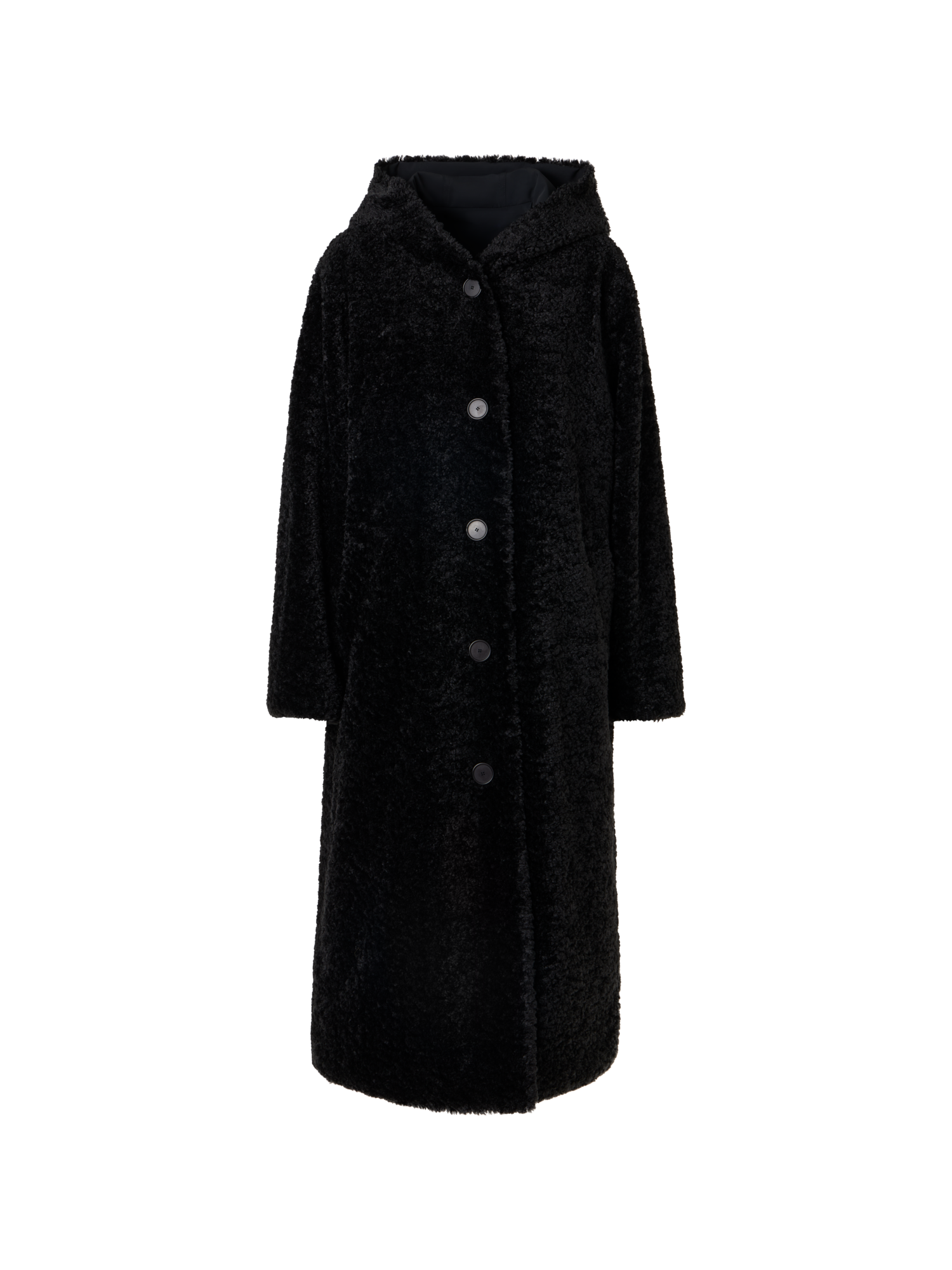 Designer Wendbarer Oversize-Webpelzmantel mit Kapuze - Schwarz