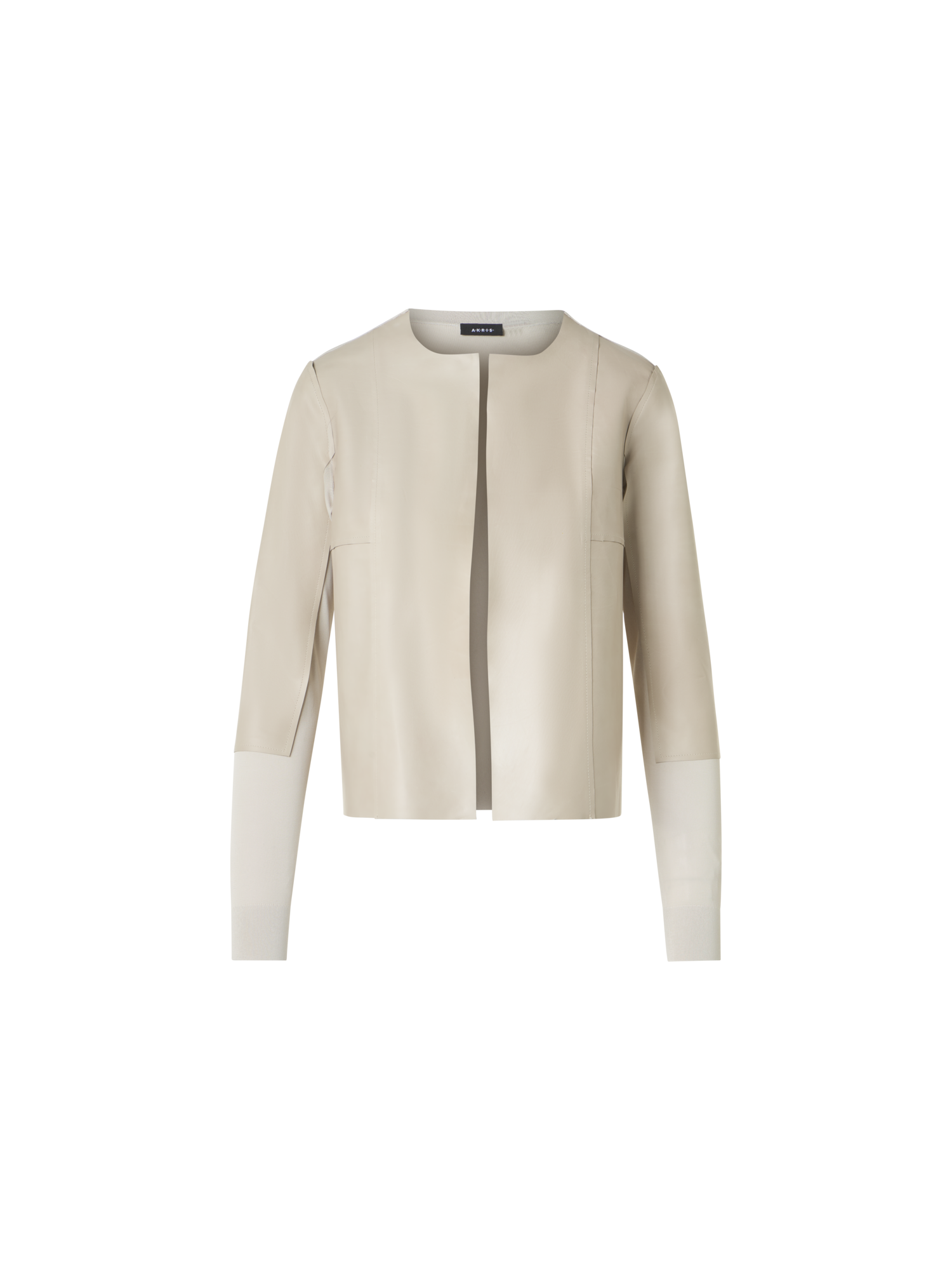 Designer Strick-Cardigan mit Lederpanelen und transparentem Rücken - Beige