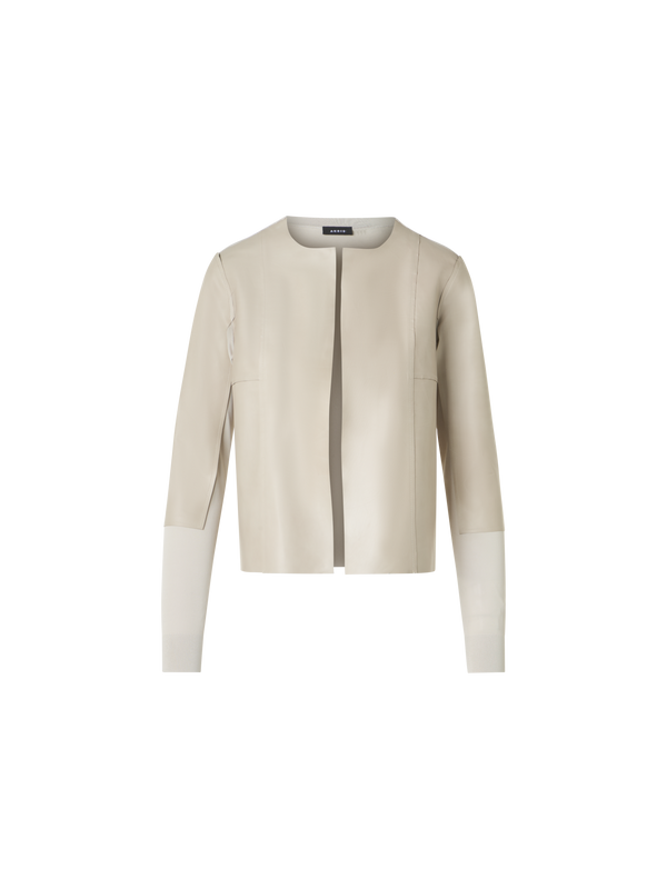 Designer Strick-Cardigan mit Lederpanelen und transparentem Rücken - Beige