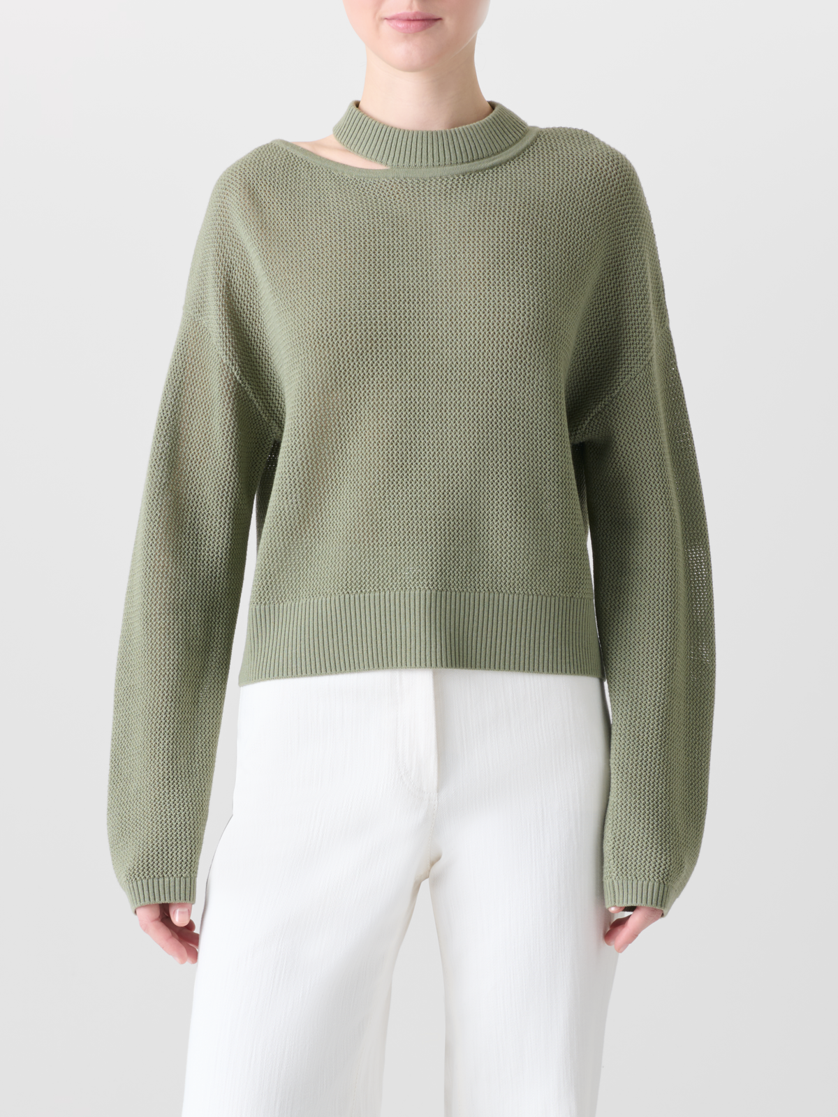 Designer Merino Pullover mit Schulterausschnitt - Grün #editorial