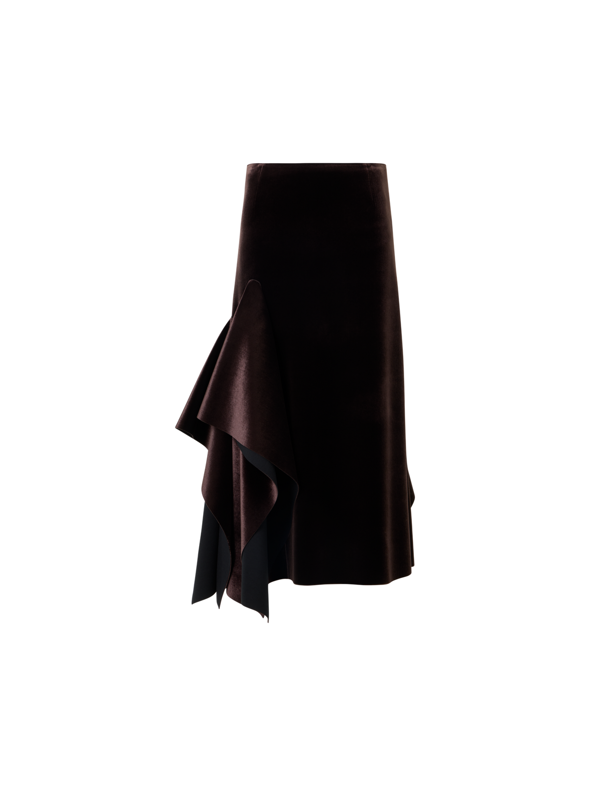 Designer Asymmetrischer Midirock aus Samt-Neopren - Weinrot