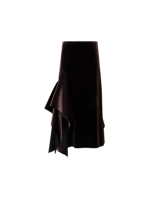 Designer Asymmetrischer Midirock aus Samt-Neopren - Weinrot