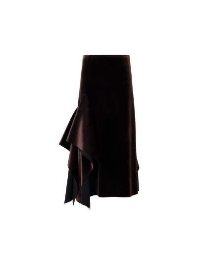 Designer Asymmetrischer Midirock aus Samt-Neopren - Weinrot